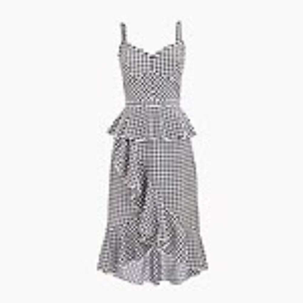 Spaghetti-strap ruffle dress in gingham silk